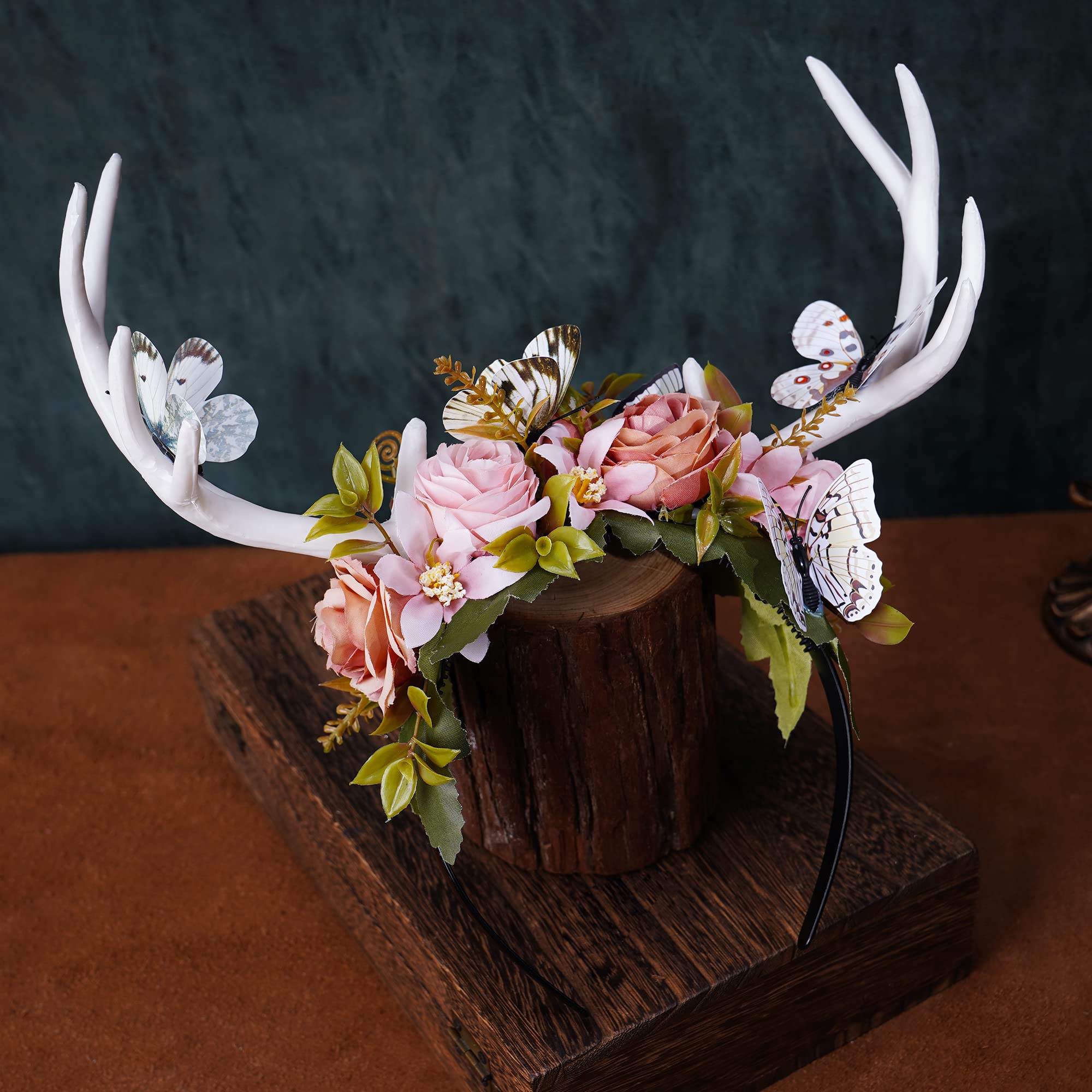 MOSTORY Handmade White Antler Headband – Forest Butterfly Crown for Weddings & Cosplay