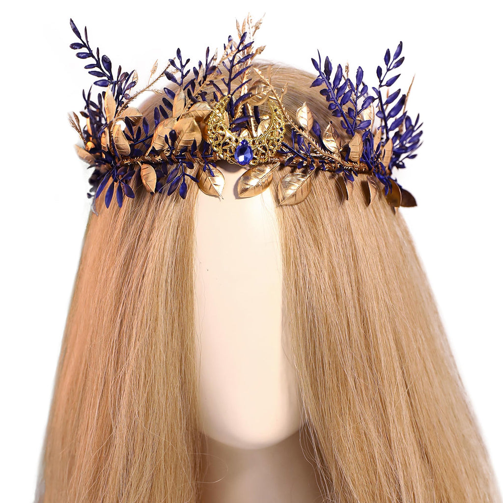 MOSTORY Blue Woodland Elf Crown - Forest Floral Tiara for Women | Renaissance Faire, Halloween & Cosplay