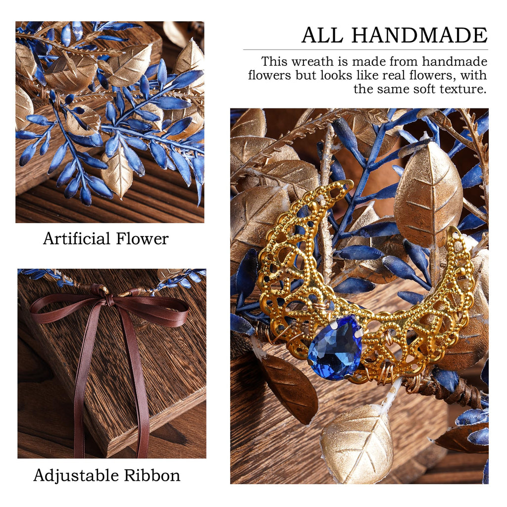 MOSTORY Blue Woodland Elf Crown - Forest Floral Tiara for Women | Renaissance Faire, Halloween & Cosplay