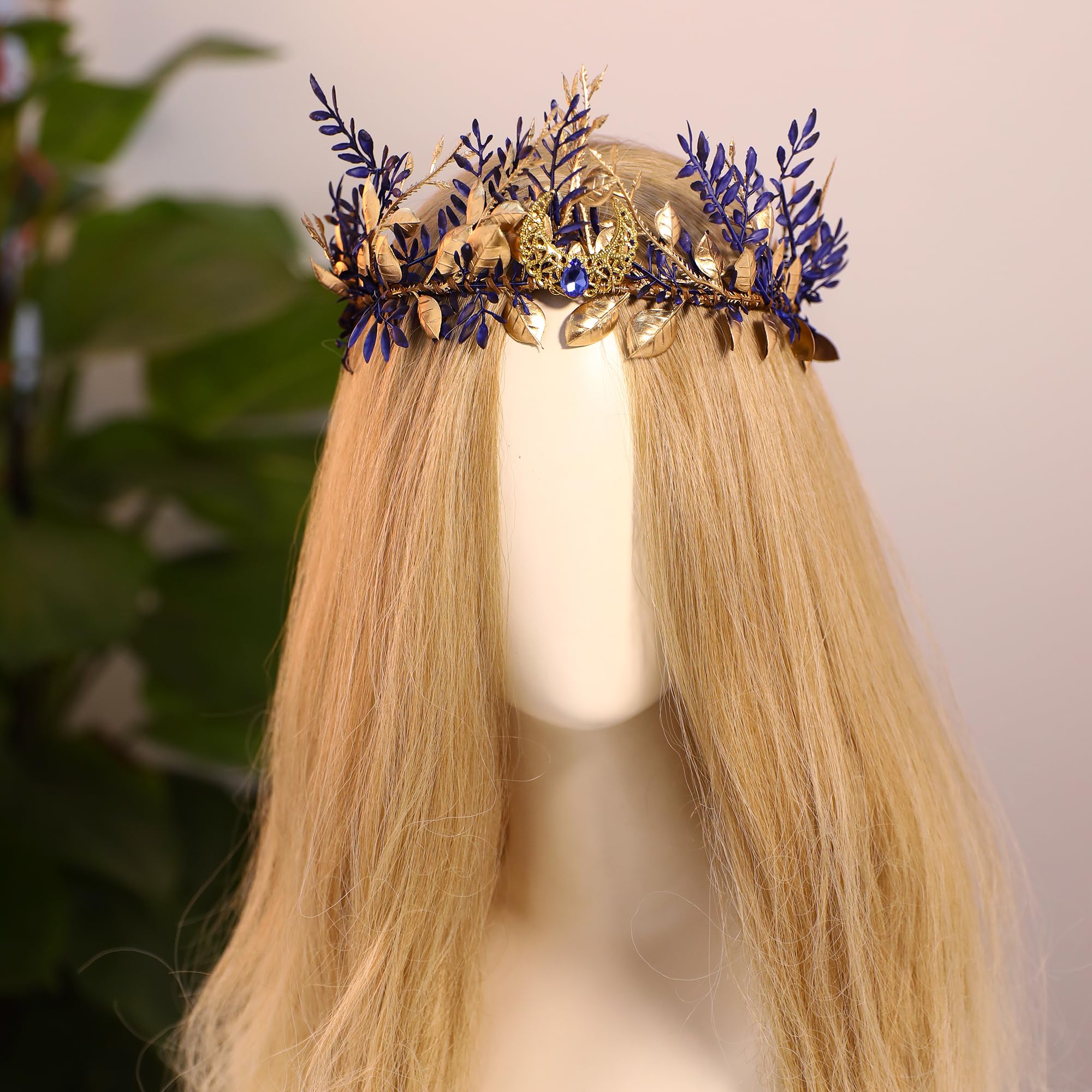 MOSTORY Blue Woodland Elf Crown - Forest Floral Tiara for Women | Renaissance Faire, Halloween & Cosplay