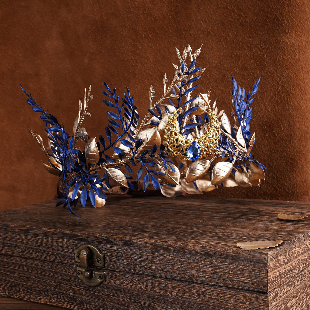 MOSTORY Blue Woodland Elf Crown - Forest Floral Tiara for Women | Renaissance Faire, Halloween & Cosplay