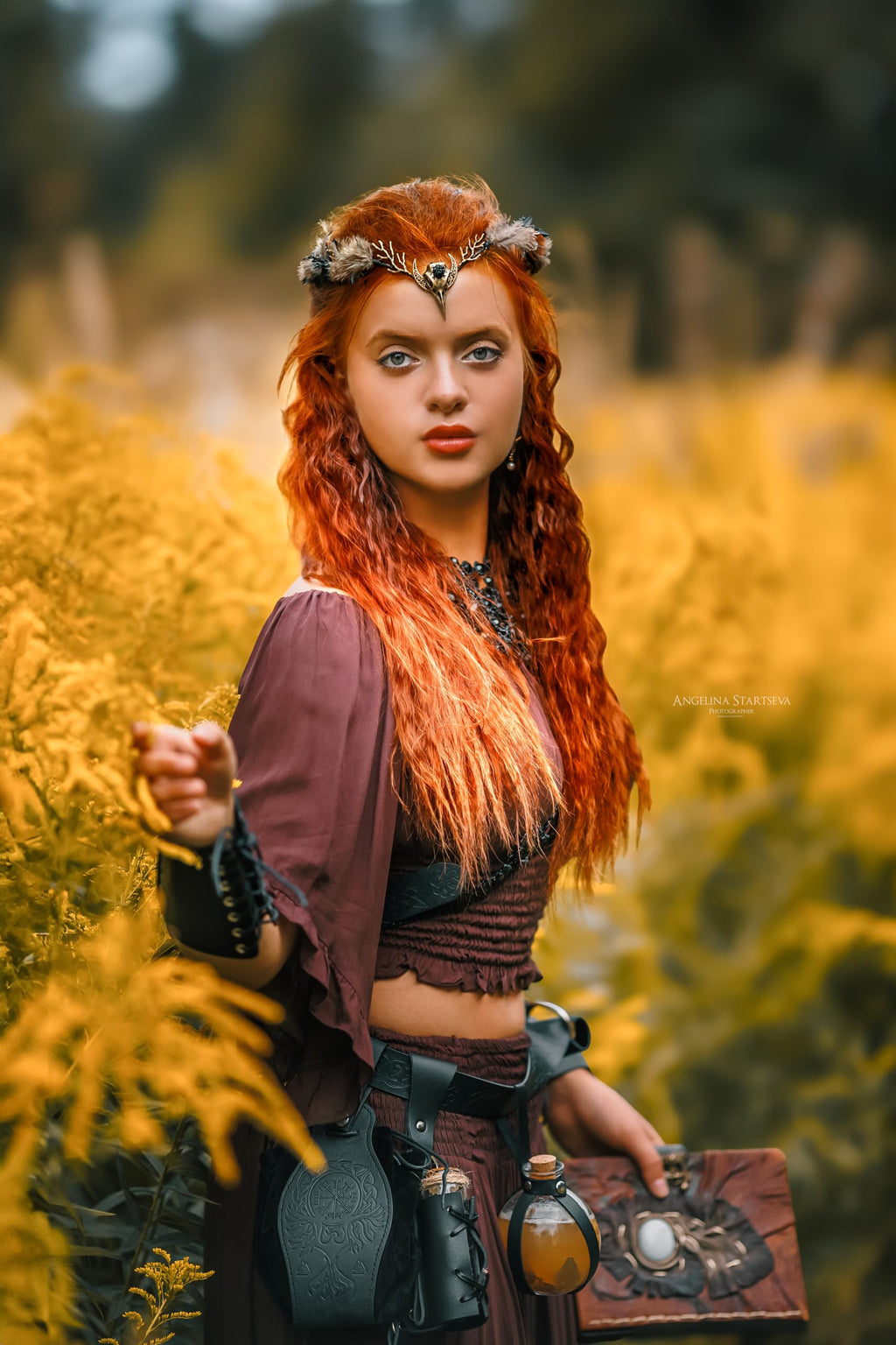 MOSTORY Brown Feather Witch Crown - Handmade Gothic Headpiece for Women | Witch Aesthetic & Cosplay