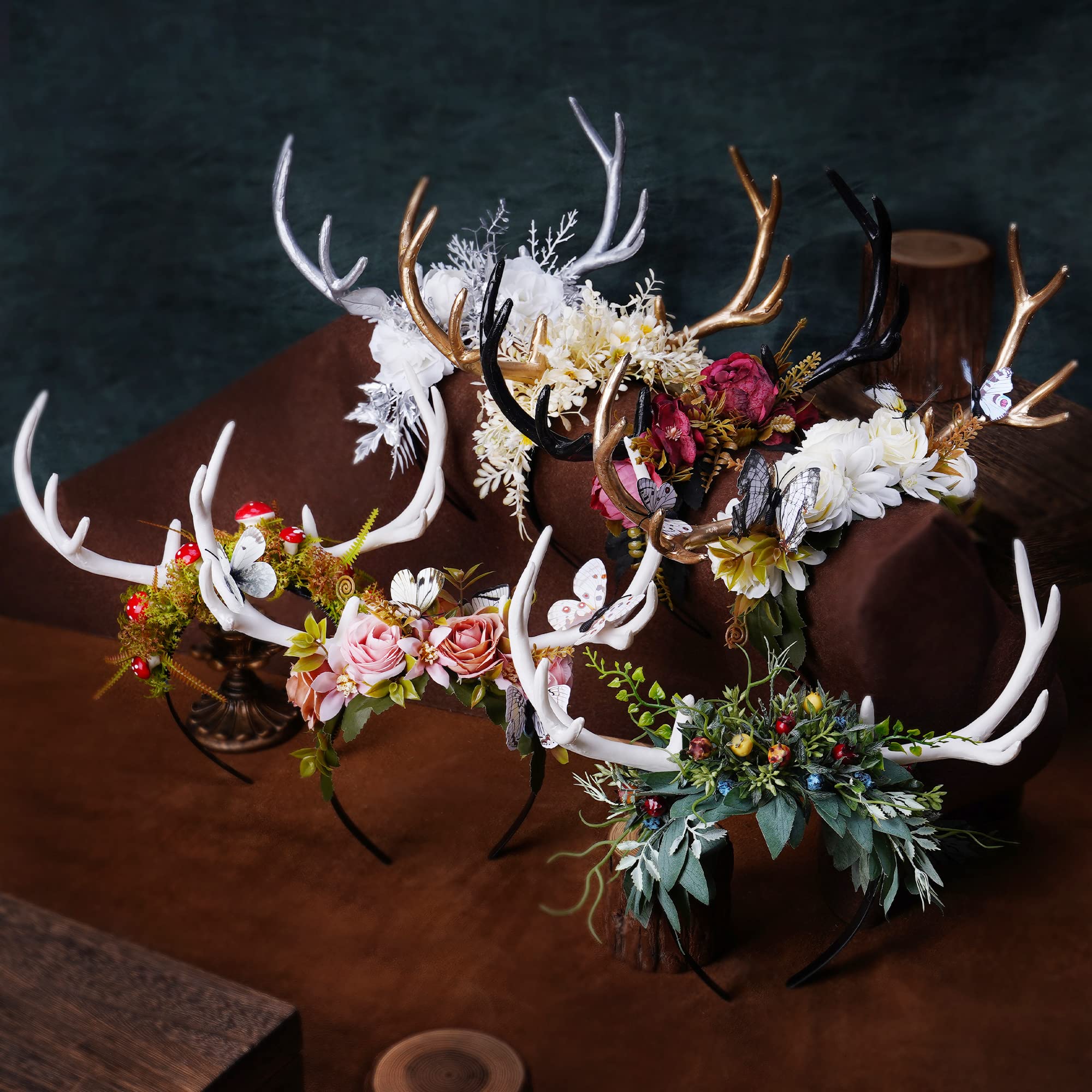 MOSTORY Handmade White Antler Headband – Forest Butterfly Crown for Weddings & Cosplay