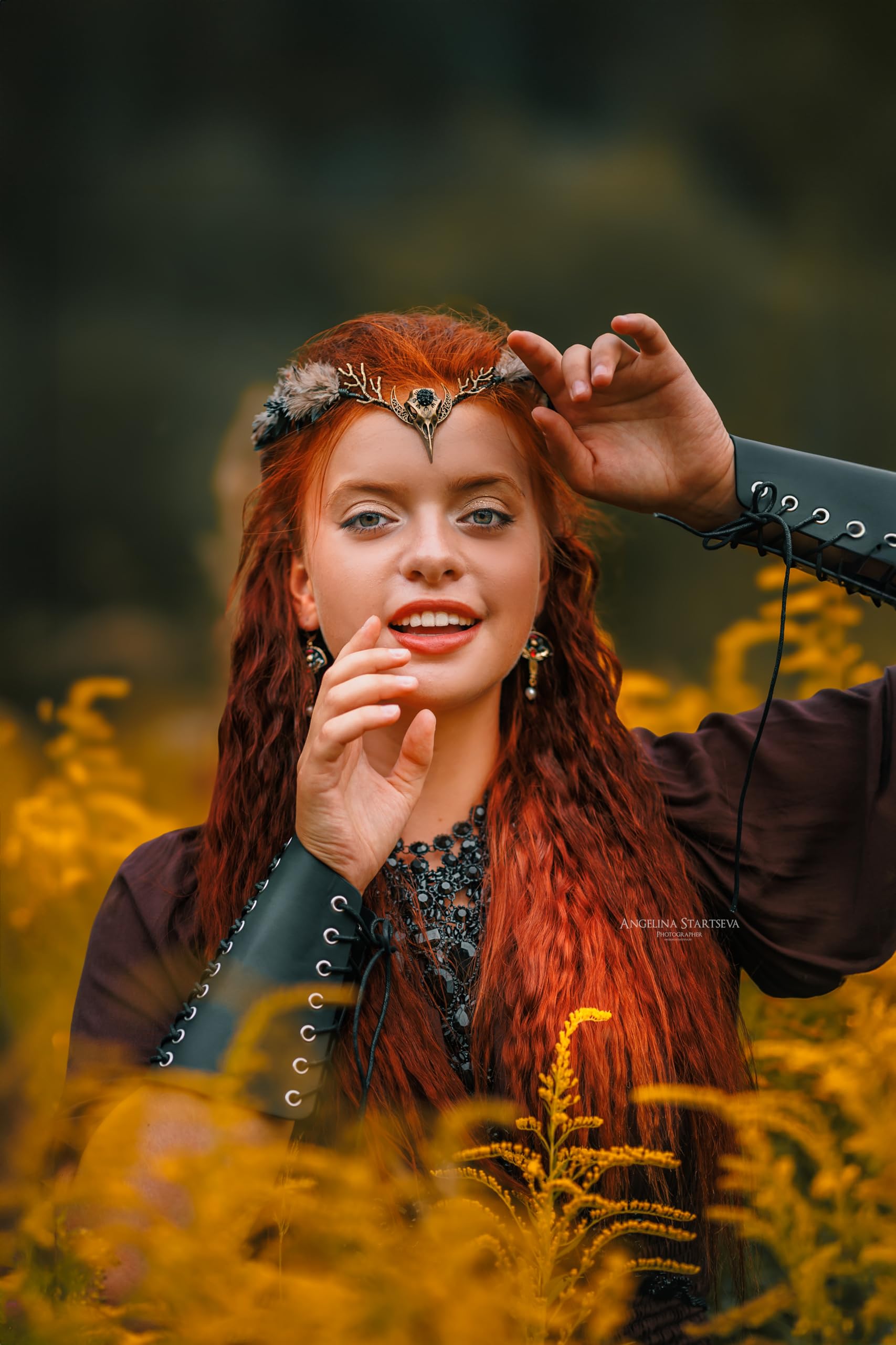 MOSTORY Brown Feather Witch Crown - Handmade Gothic Headpiece for Women | Witch Aesthetic & Cosplay
