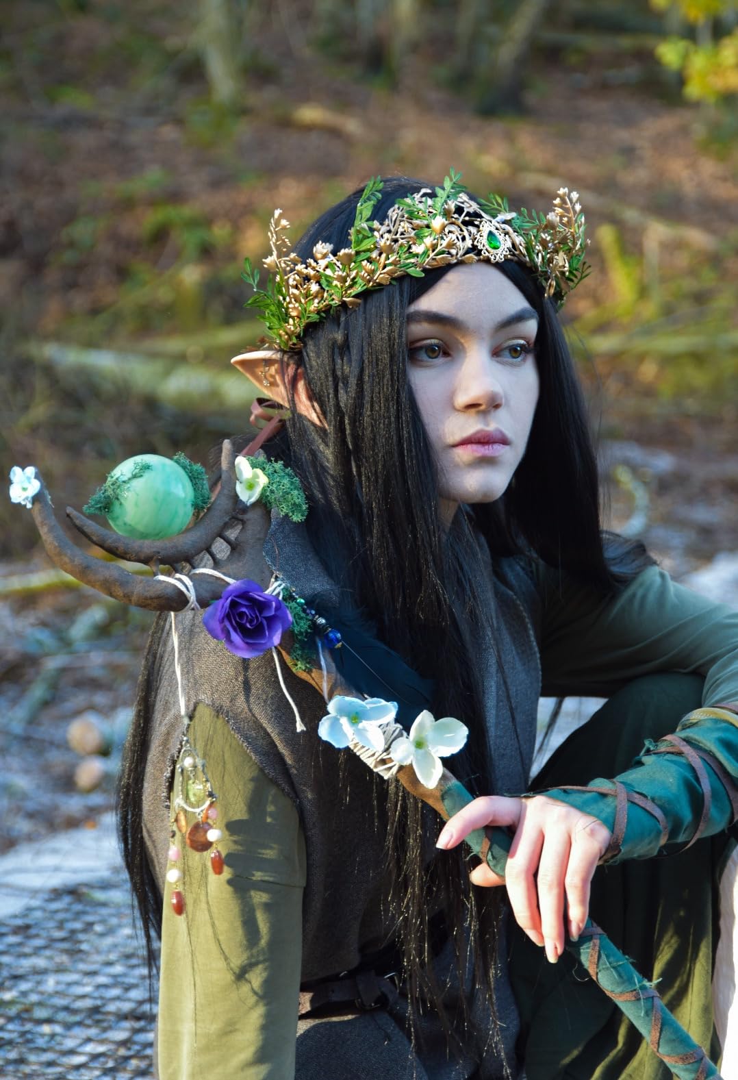 MOSTORY Woodland Fairy Flower Crown – Handmade Leaf Elf Headband for Cosplay, Halloween & Weddings