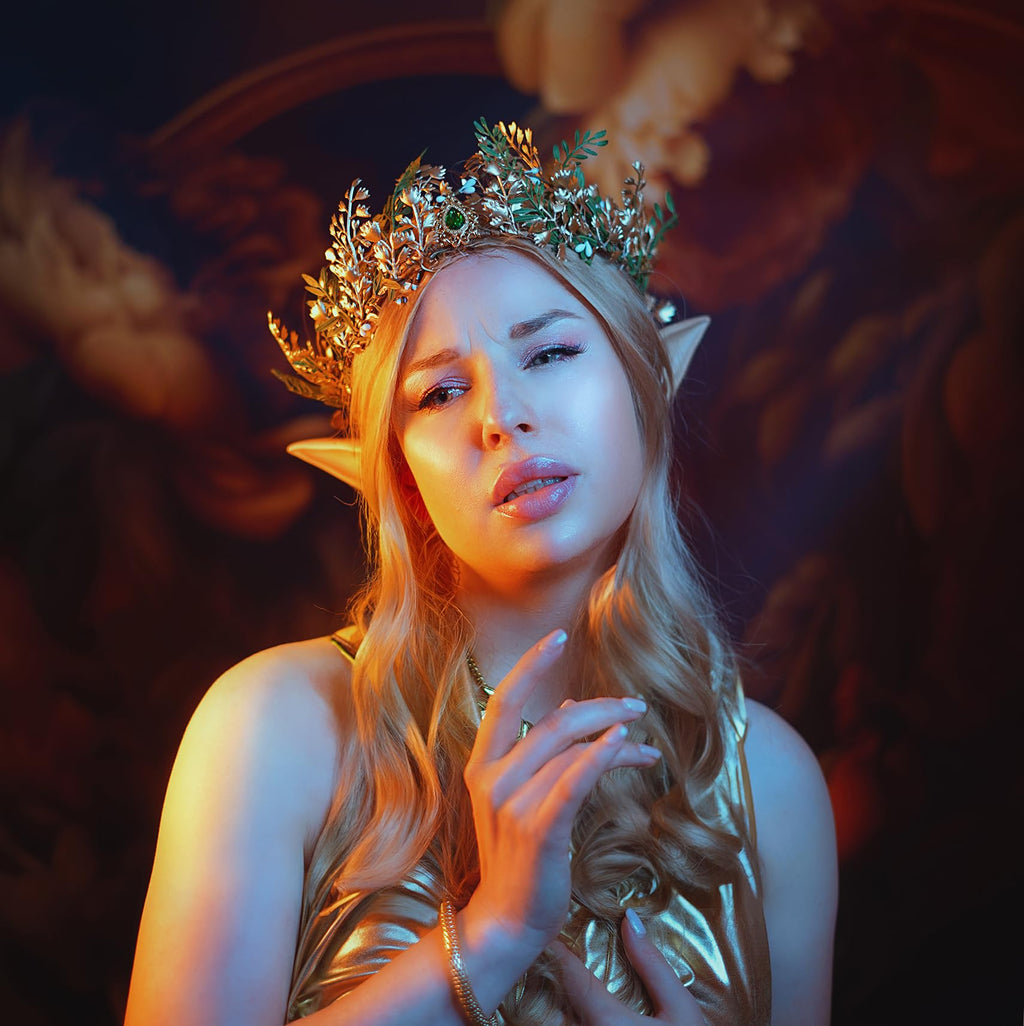 MOSTORY Woodland Fairy Flower Crown – Handmade Leaf Elf Headband for Cosplay, Halloween & Weddings