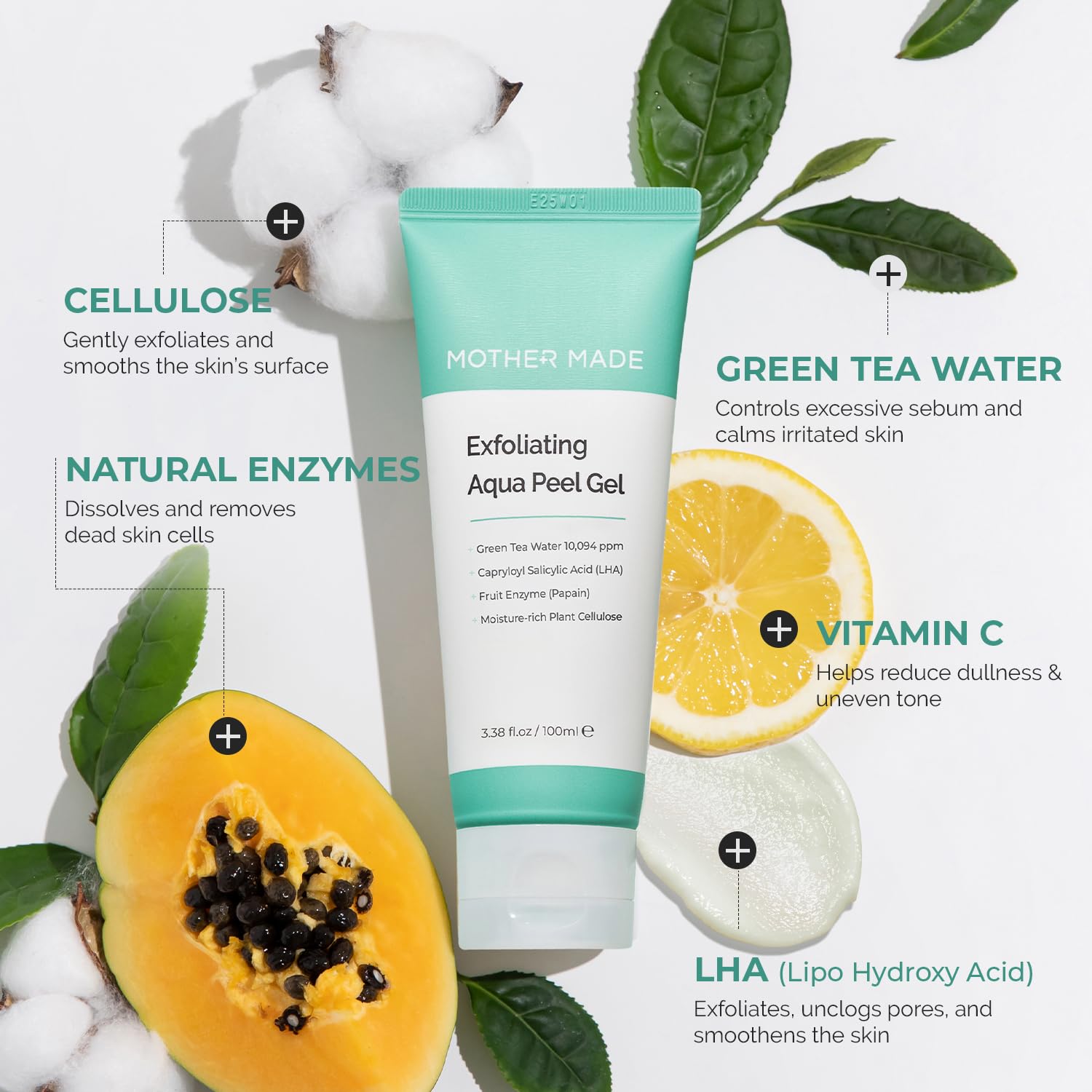 MOTHER MADE LHA Green Tea Aqua Peel Gel | Gentle Exfoliating Face Gel for Deep Pores