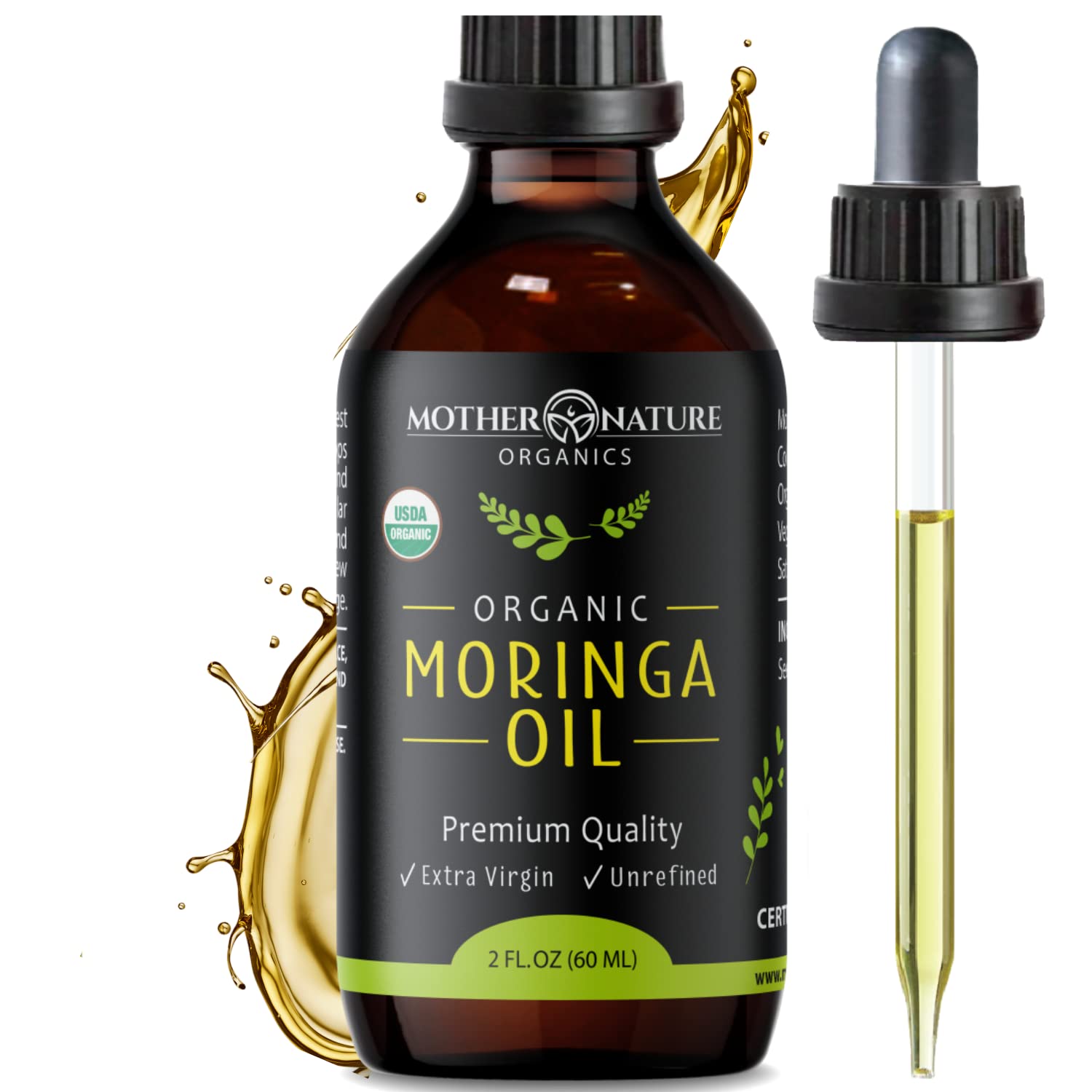 Mother Nature Organics Moringa Oil — USDA Organic, 100% Pure Cold-Pressed (2oz), Non-GMO & Vegan