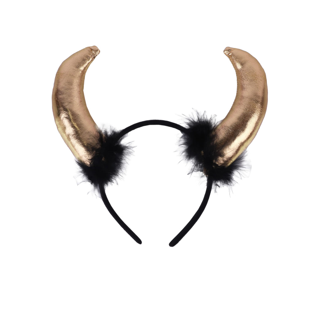 Motique Accessories Gold Horn Headband with Black Fur Devil Horns – For Men, Women & Kids