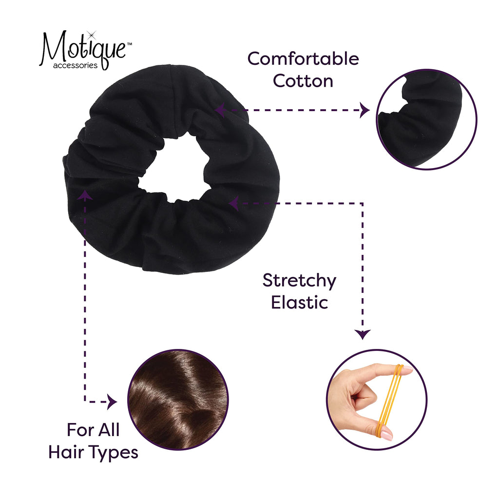Motique Accessories Jumbo Cotton Scrunchie Hair Tie - Black