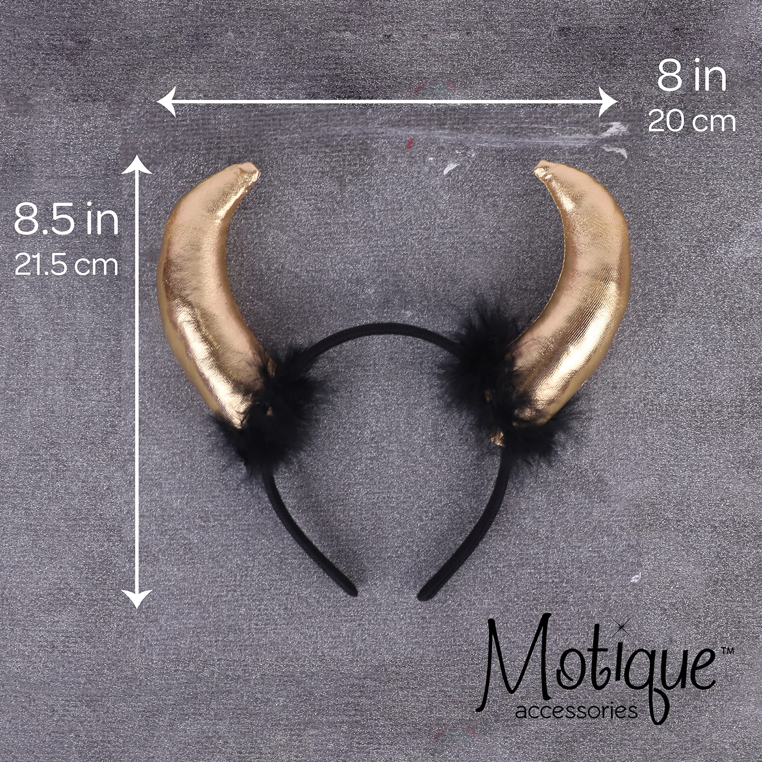 Motique Accessories Gold Horn Headband with Black Fur Devil Horns – For Men, Women & Kids