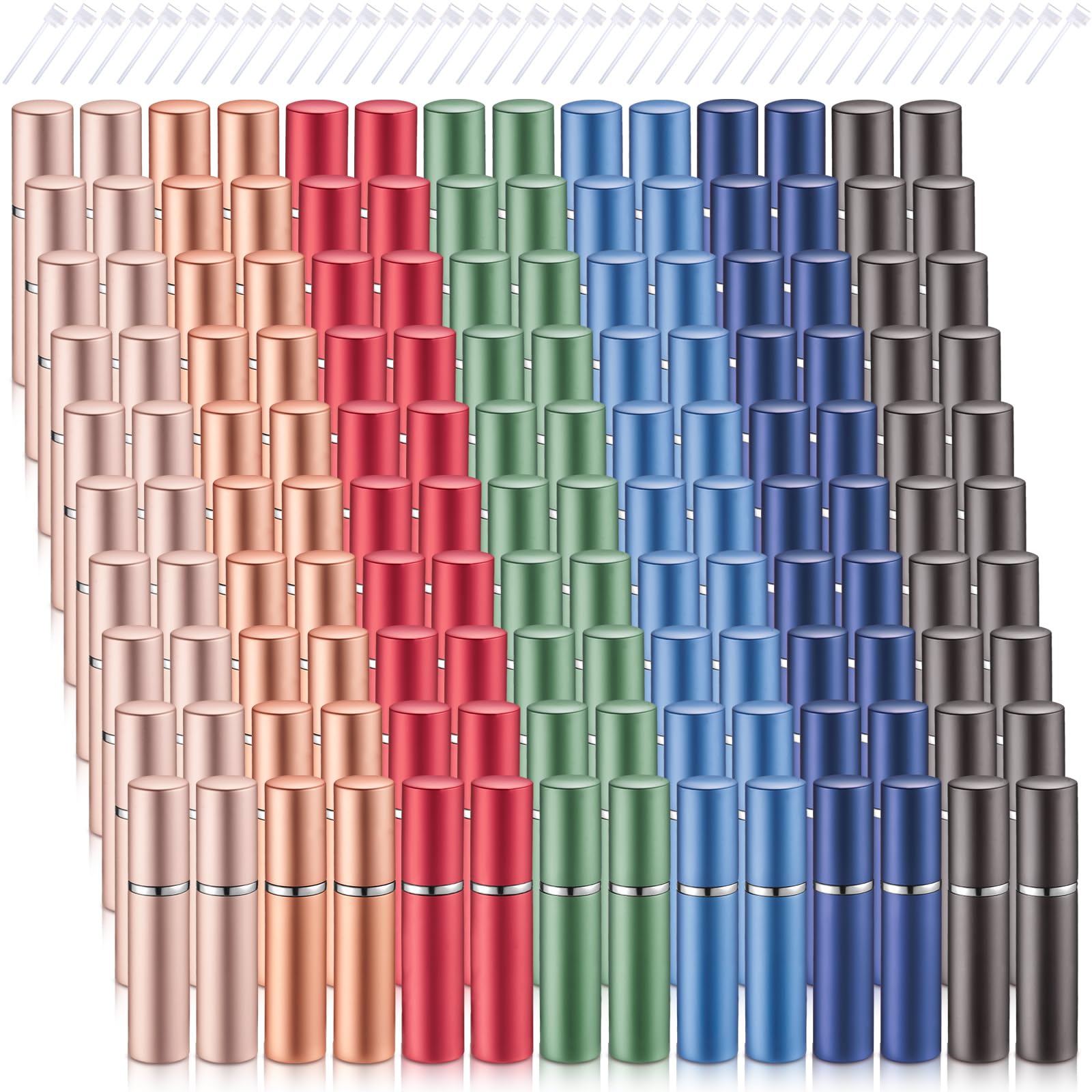 Motiskyy 140 Pcs 5ml Refillable Perfume Atomizers Bulk – Mini Travel Sprayers with Transfer Tool (Morandi Color)