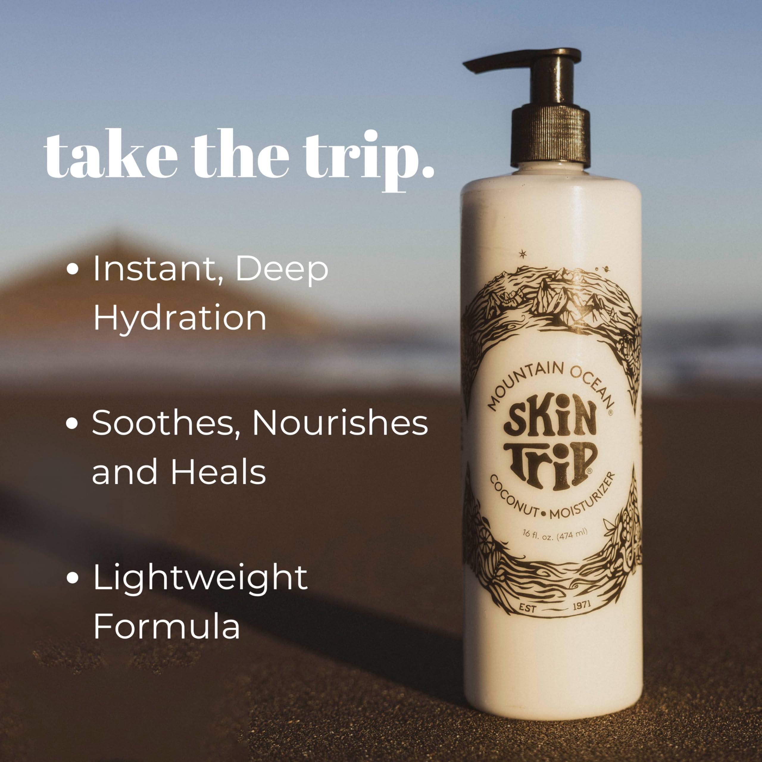 Mountain Ocean Skin Trip Coconut Body Lotion – 16 oz Pump, Lightweight, Fast-Absorbing Moisturizer