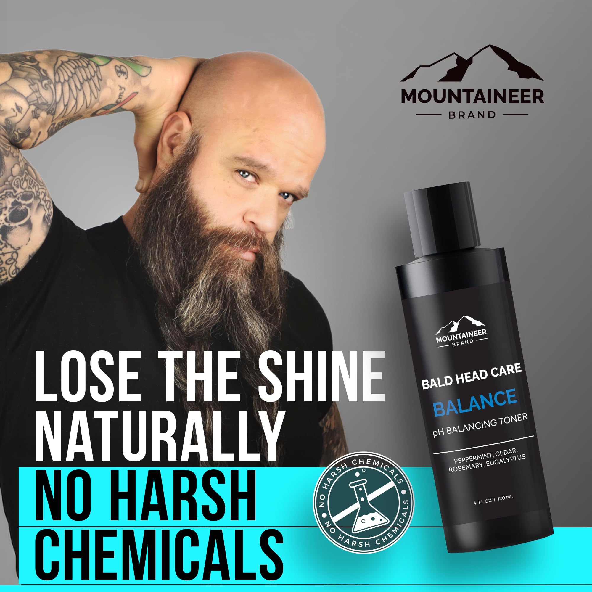 Mountaineer Brand Natural Anti Shine for Bald Head | Fresh Scent, Oil Control & pH Balance | 4oz | Made in West Virginia