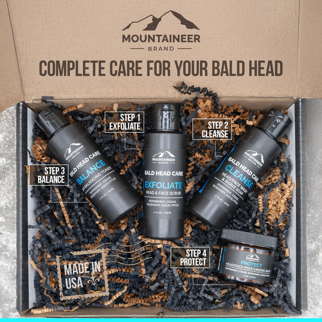 Mountaineer Brand Bald Head Care | All-Natural 4 Step Daily Skincare for Scalp & Face