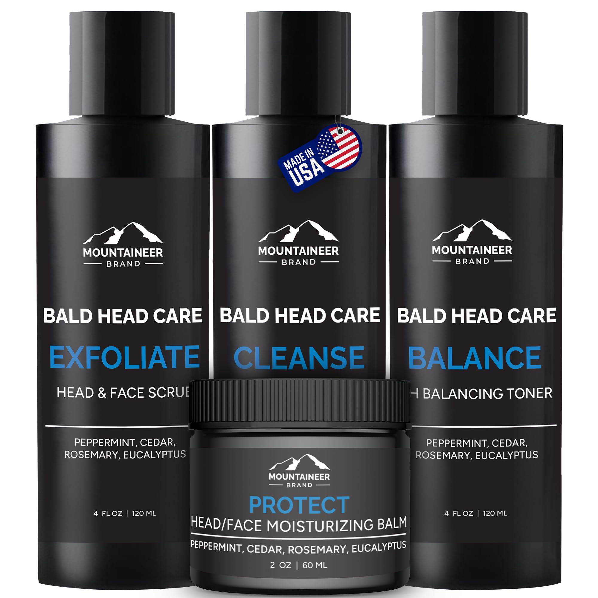 Mountaineer Brand Bald Head Care | All-Natural 4 Step Daily Skincare for Scalp & Face