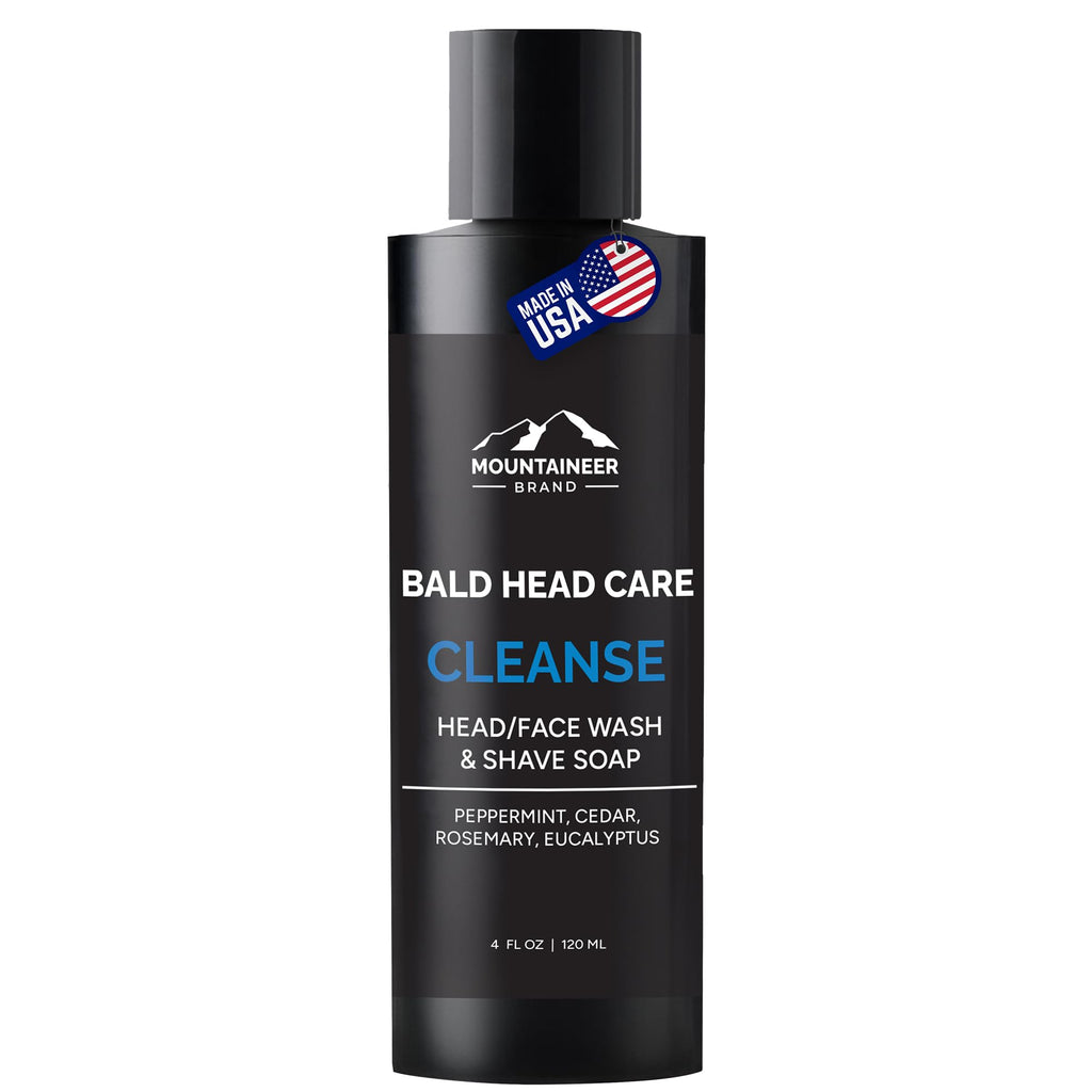 Mountaineer Brand Bald Head Wash – Natural 2-in-1 Scalp & Shave Soap; Fresh & Natural Scent | Made in WV | 4oz