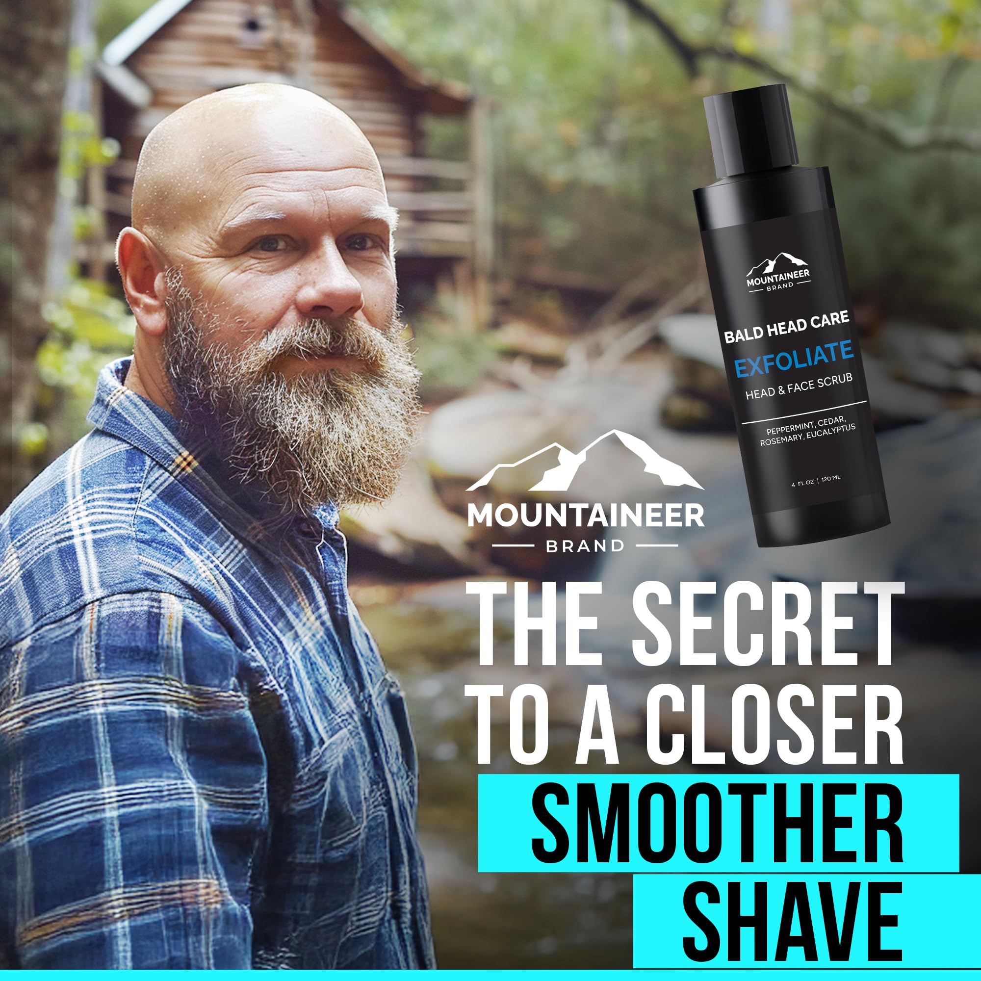 Mountaineer Brand Natural Bald Head Exfoliator – Fresh Scent, Scalp & Face Scrub (4oz) – Made in WV