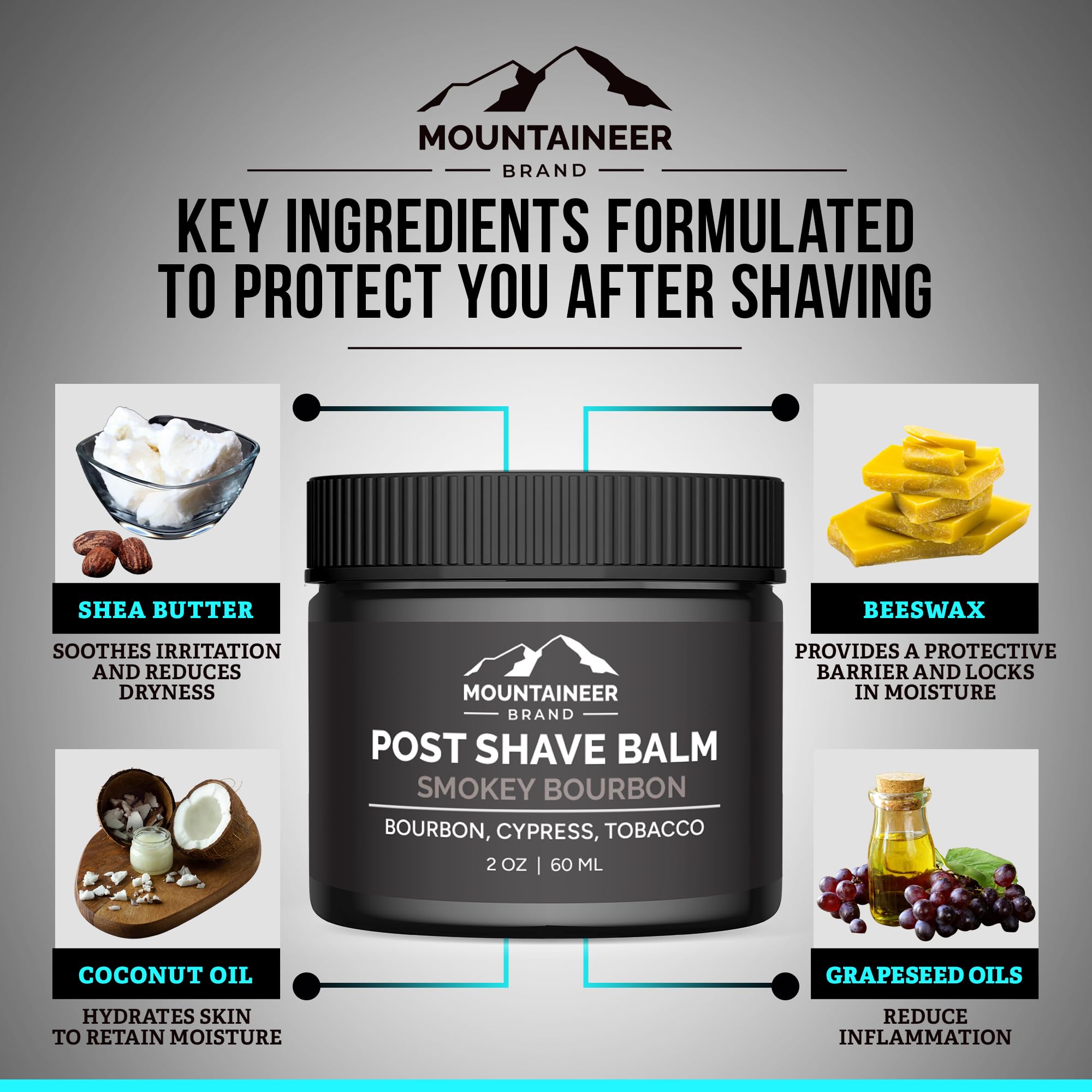 Mountaineer Brand Natural Post Shave Balm – Smokey Bourbon Scent | 2oz