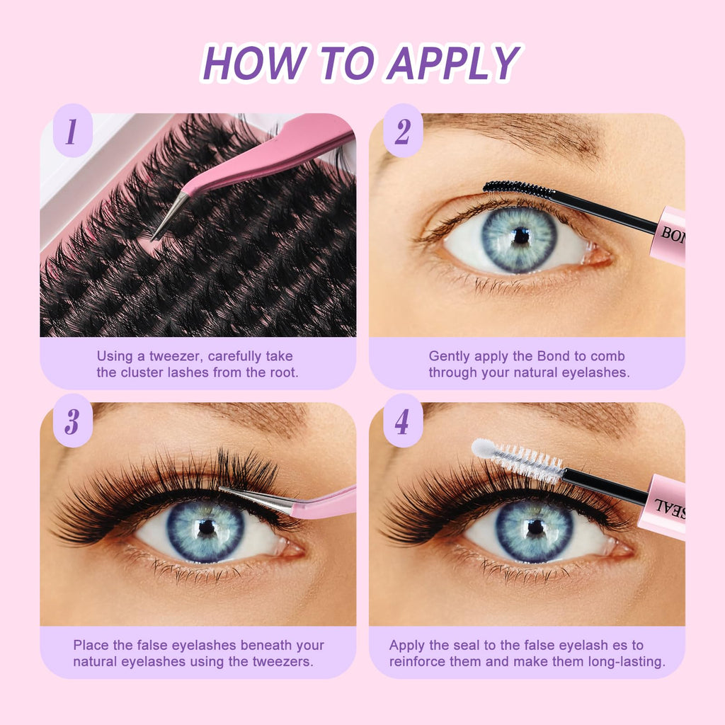 MOWOT 5 Styles Lash Clusters Kit – Mega/Volume/Full/Spike/Bottom Lashes + Bond & Seal