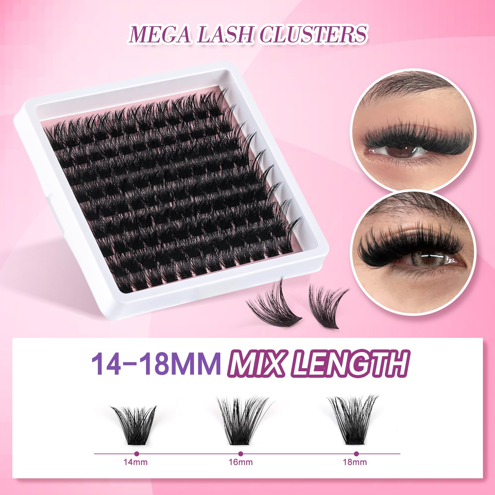 MOWOT 5 Styles Lash Clusters Kit – Mega/Volume/Full/Spike/Bottom Lashes + Bond & Seal