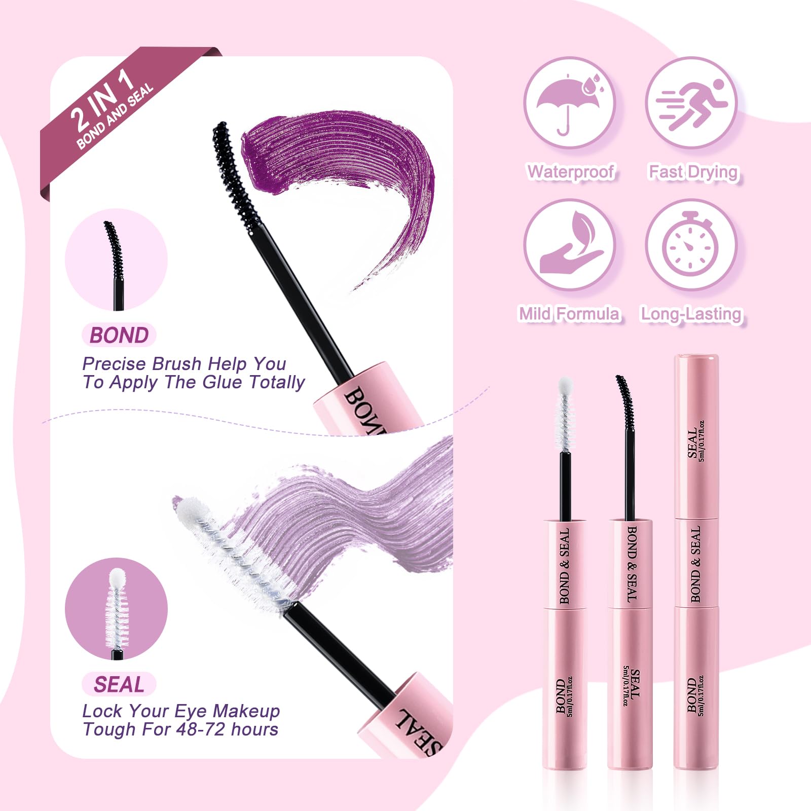 MOWOT 5 Styles Lash Clusters Kit – Mega/Volume/Full/Spike/Bottom Lashes + Bond & Seal