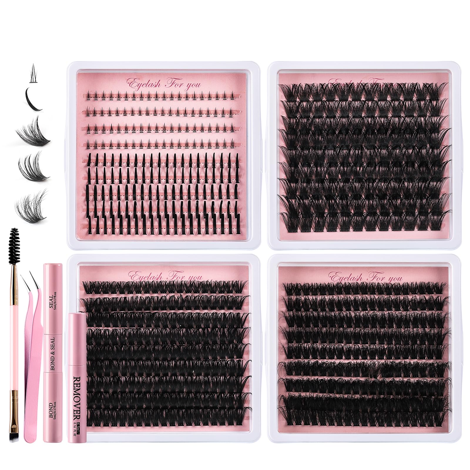 MOWOT 5 Styles Lash Clusters Kit – Mega/Volume/Full/Spike/Bottom Lashes + Bond & Seal
