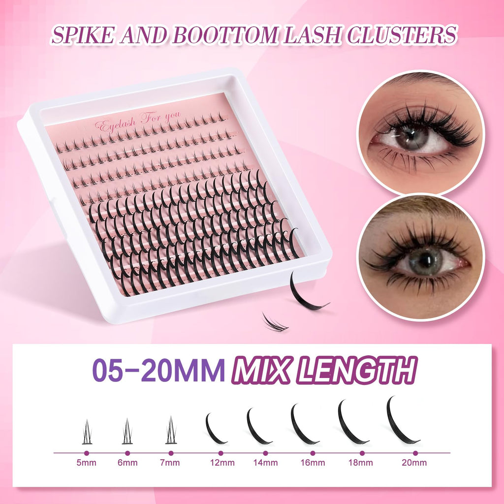 MOWOT 5 Styles Lash Clusters Kit – Mega/Volume/Full/Spike/Bottom Lashes + Bond & Seal