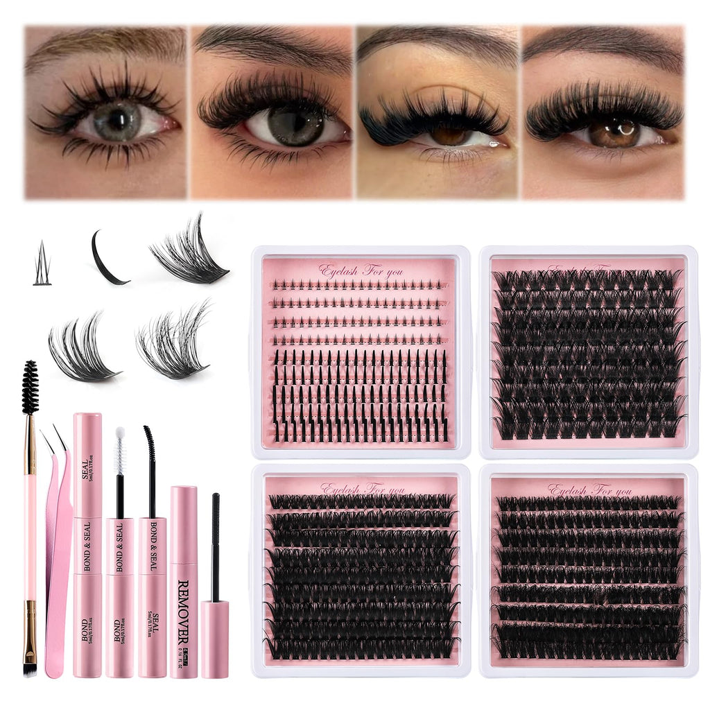 MOWOT 5 Styles Lash Clusters Kit – Mega/Volume/Full/Spike/Bottom Lashes + Bond & Seal