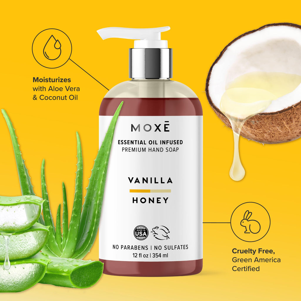 MOXE Natural Hand Wash 3-Pack – Jasmine Orange, Vanilla Honey & Juniper Pear | Plant-Based, Vegan, Sulfate-Free, 12 oz bottles