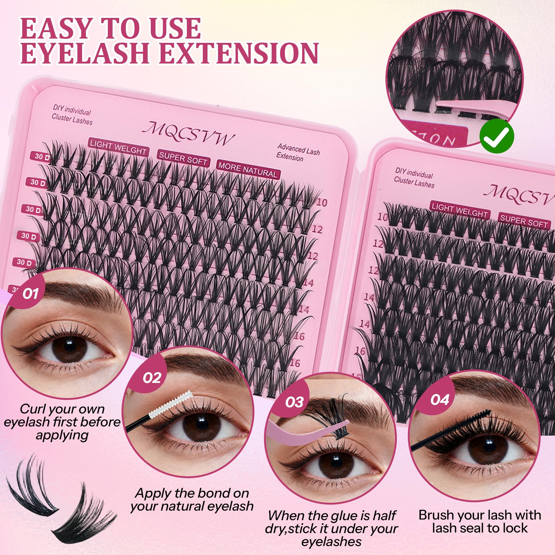MQCsvw Lash Clusters Kit 640Pcs – 30D/40D Natural Wispy Lashes, 9-16mm, Bond & Seal, Remover, Tweezers