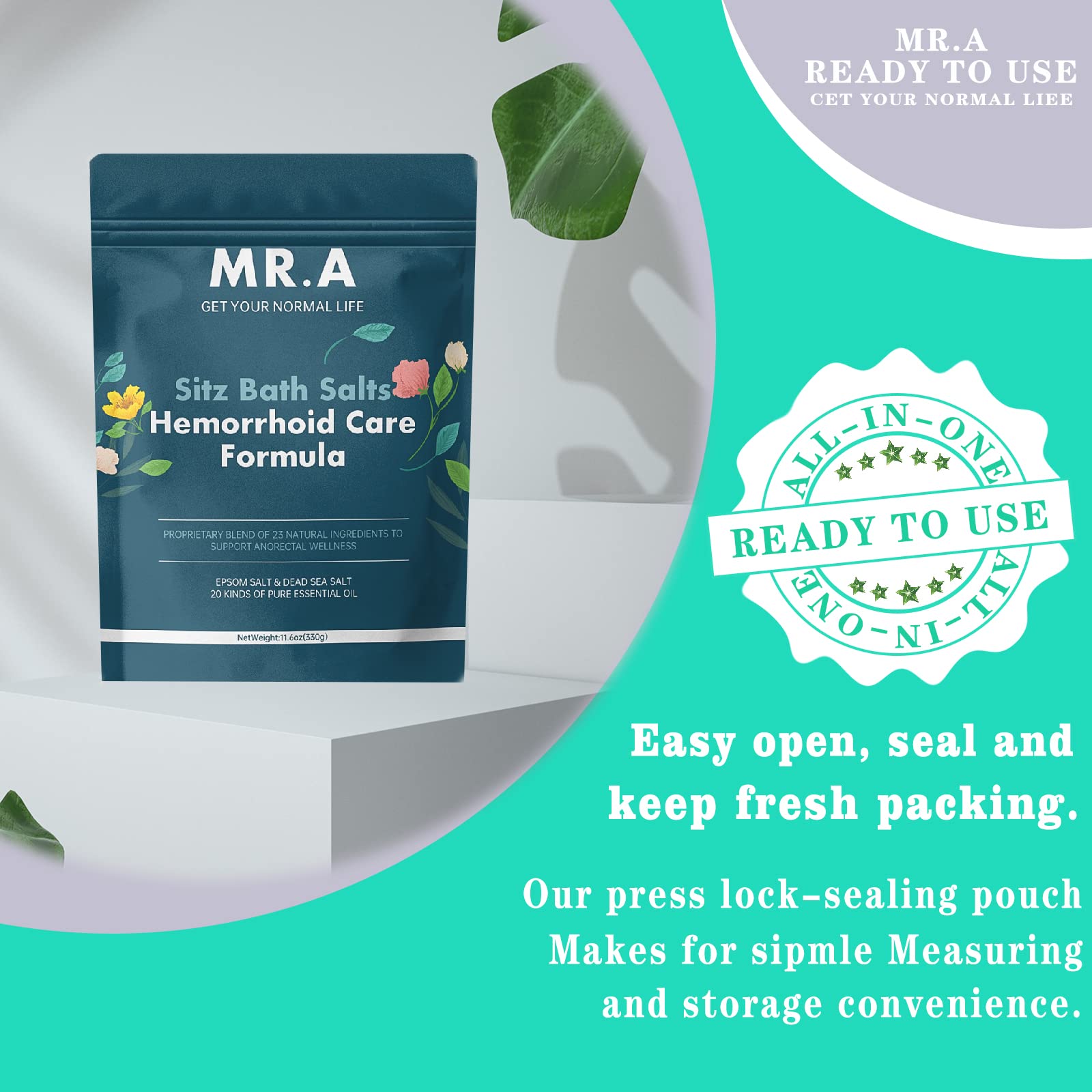 MR.A Sitz Bath Salt for Hemorrhoids – Premium 23-Ingredient Formula, Epsom & Dead Sea Salts, Essential Oils, 11.6 oz