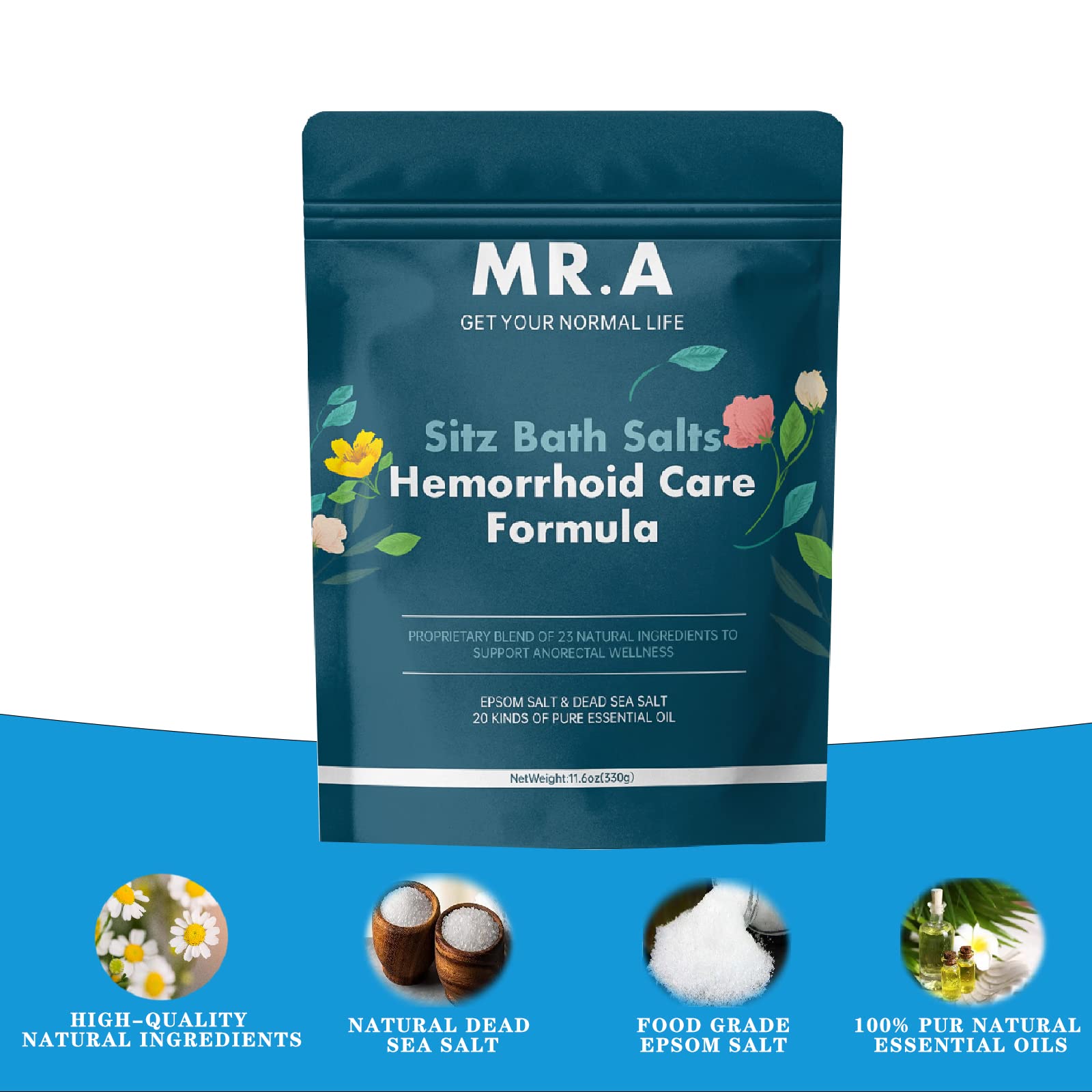MR.A Sitz Bath Salt for Hemorrhoids – Premium 23-Ingredient Formula, Epsom & Dead Sea Salts, Essential Oils, 11.6 oz