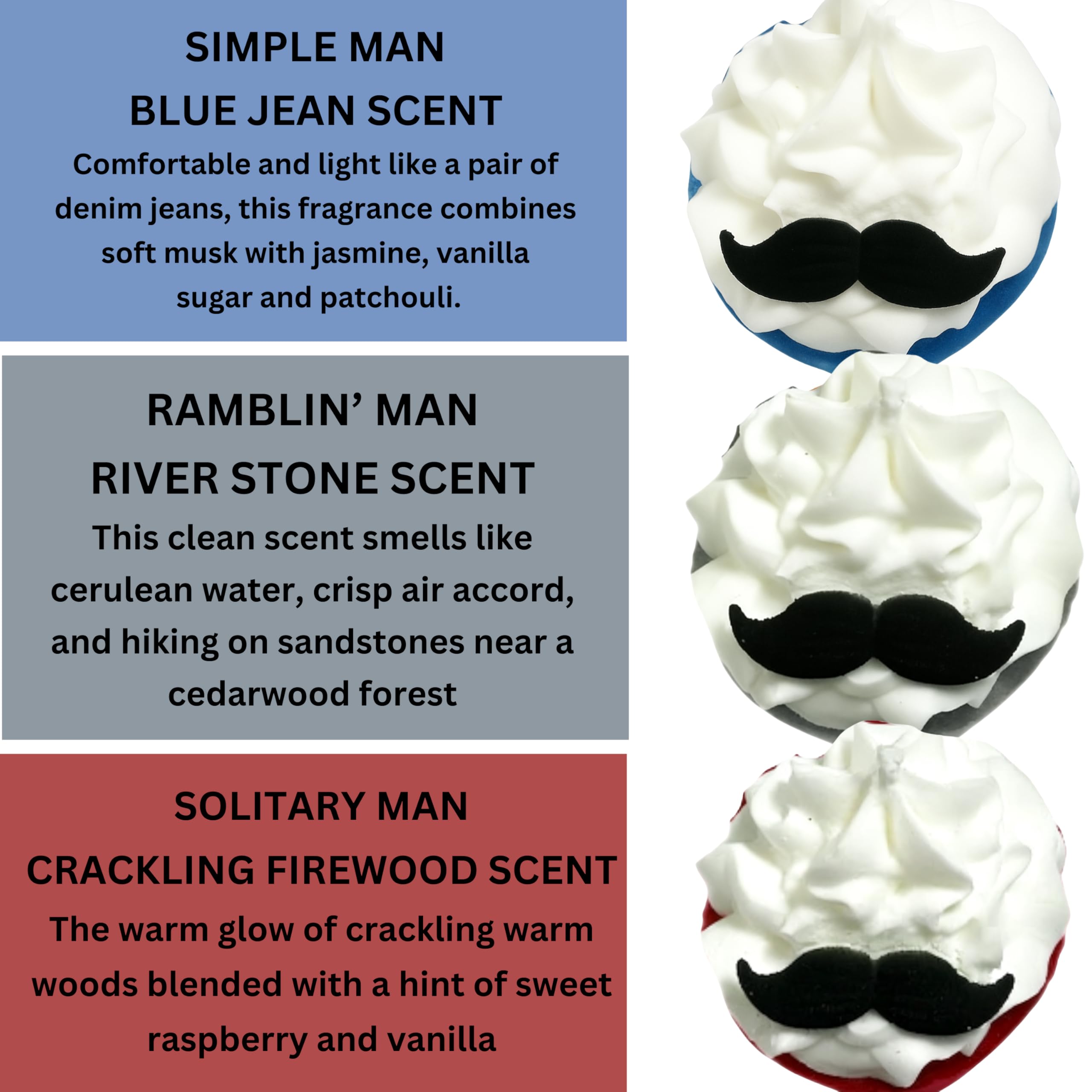 Mr. Bomb Valentines Day Mustache Bath Bombs for Men — 6-Pack Gift Set