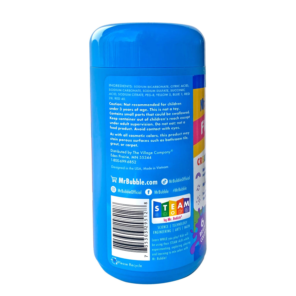Mr. Bubble Fizzy Tub Colors Bath Tablets — 3 Jars (150 Each), 6 Bright Colors, Fragrance Free