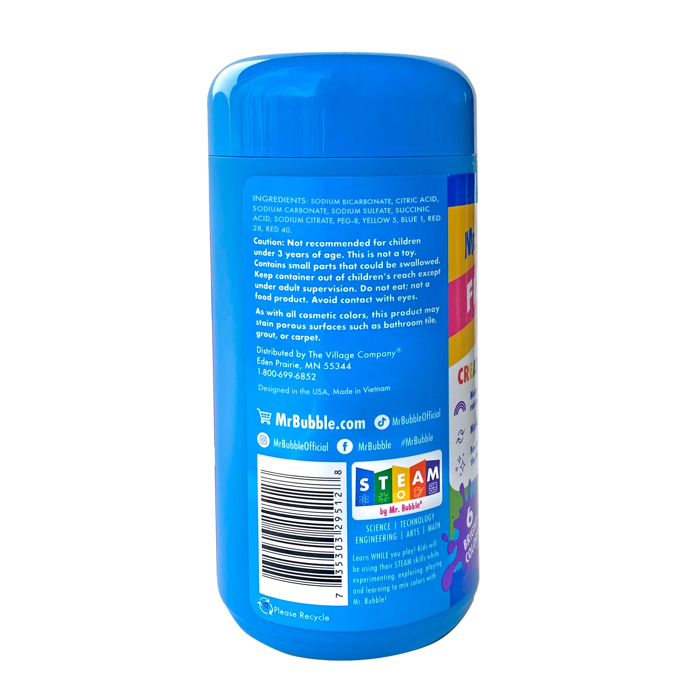 Mr. Bubble Fizzy Tub Colors Bath Tablets — 3 Jars (150 Each), 6 Bright Colors, Fragrance Free