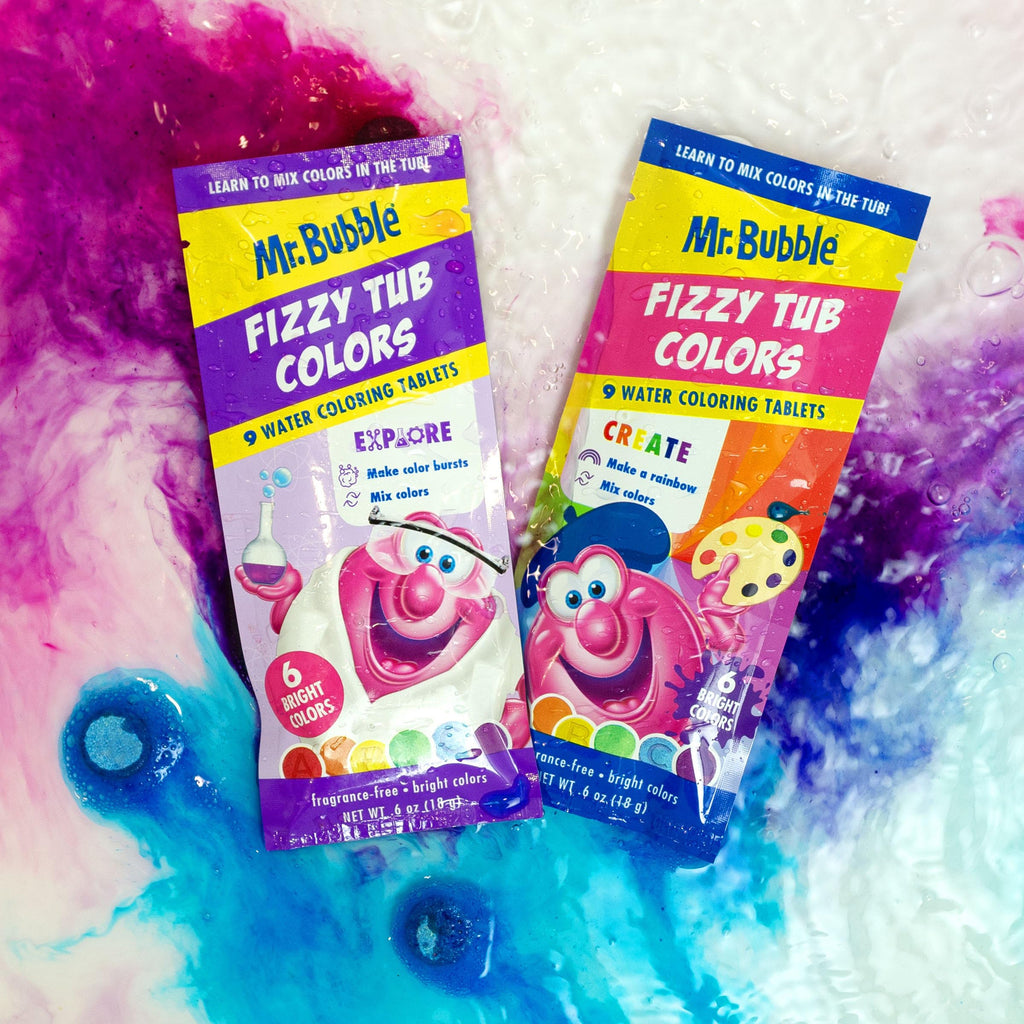 Mr. Bubble Fizzy Tub Colors Bath Tablets – 6 Bright Colors, Fragrance Free (12 Packets, 9 Tablets Each)