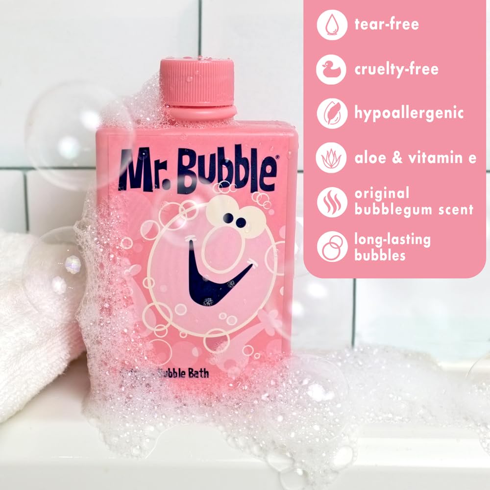 Mr. Bubble Original Bubble Bath – Bubblegum Scent, 8 oz Retro Bottle, 4-Pack