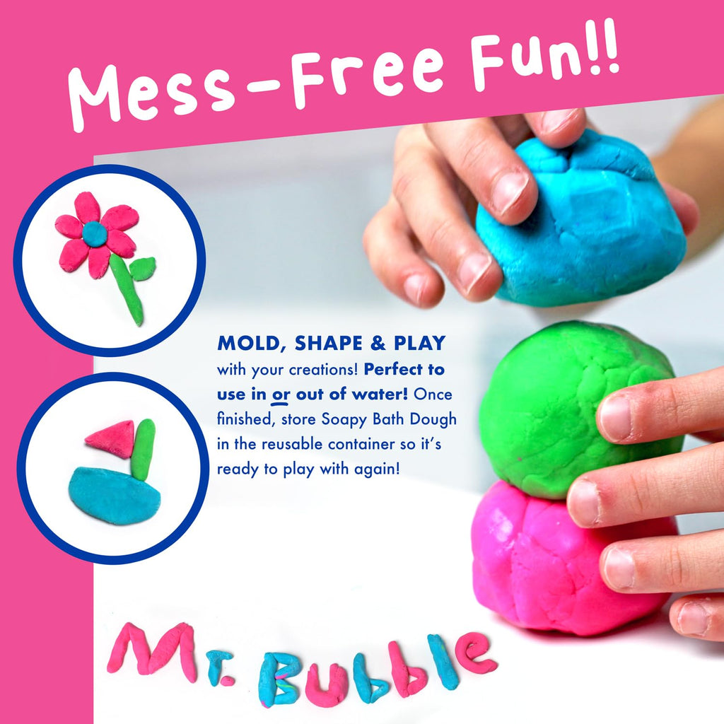 Mr. Bubble Soapy Bath Dough — 6-Pack with 3 Colors & Scents (Strawberry, Watermelon, Blueberry)
