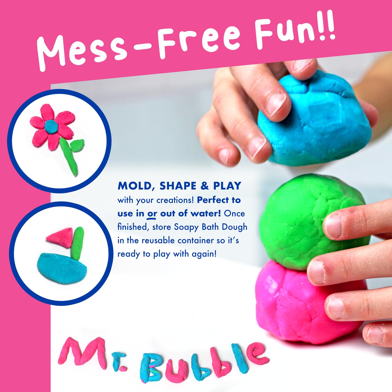 Mr. Bubble Soapy Bath Dough — 6-Pack with 3 Colors & Scents (Strawberry, Watermelon, Blueberry)