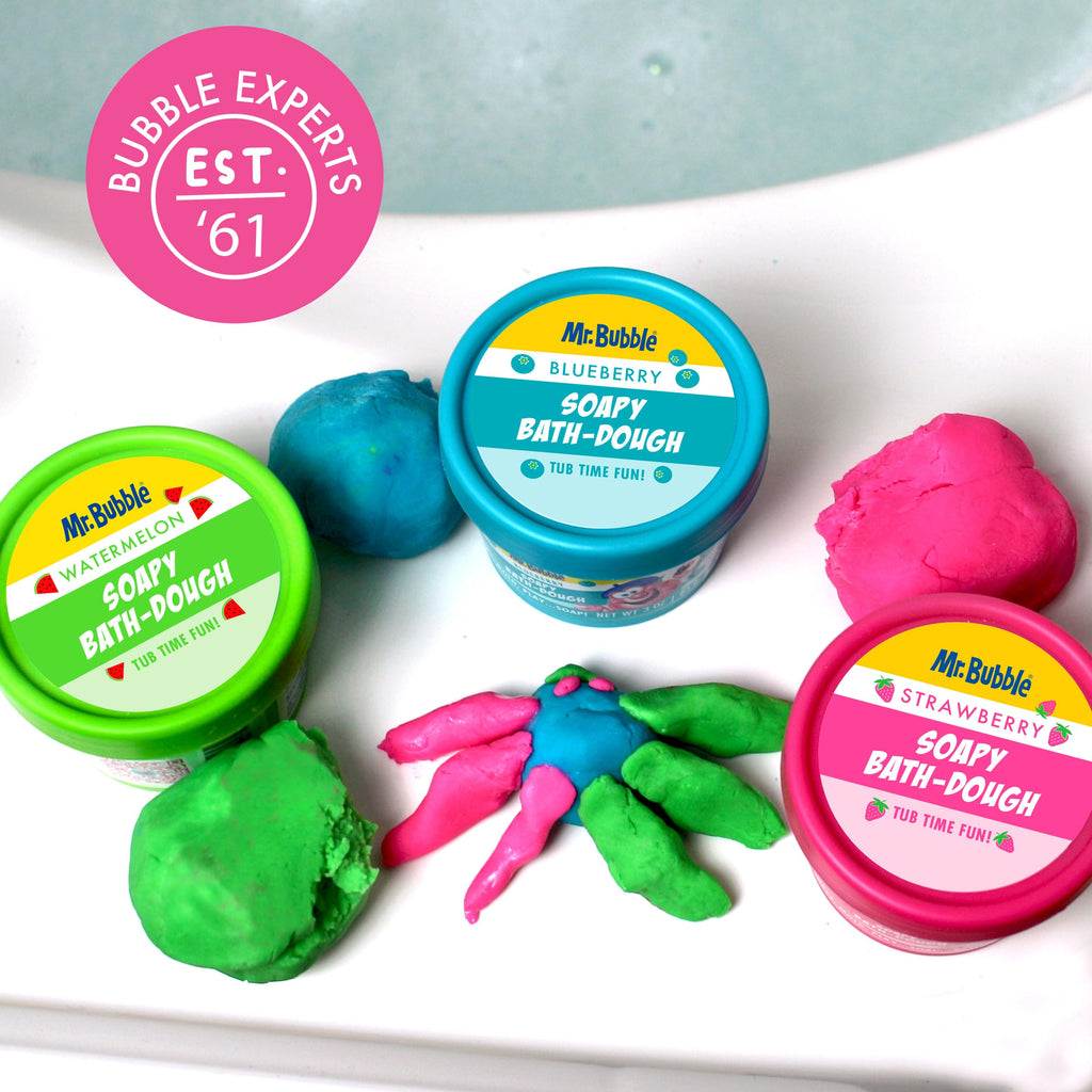 Mr. Bubble Soapy Bath Dough — 6-Pack with 3 Colors & Scents (Strawberry, Watermelon, Blueberry)