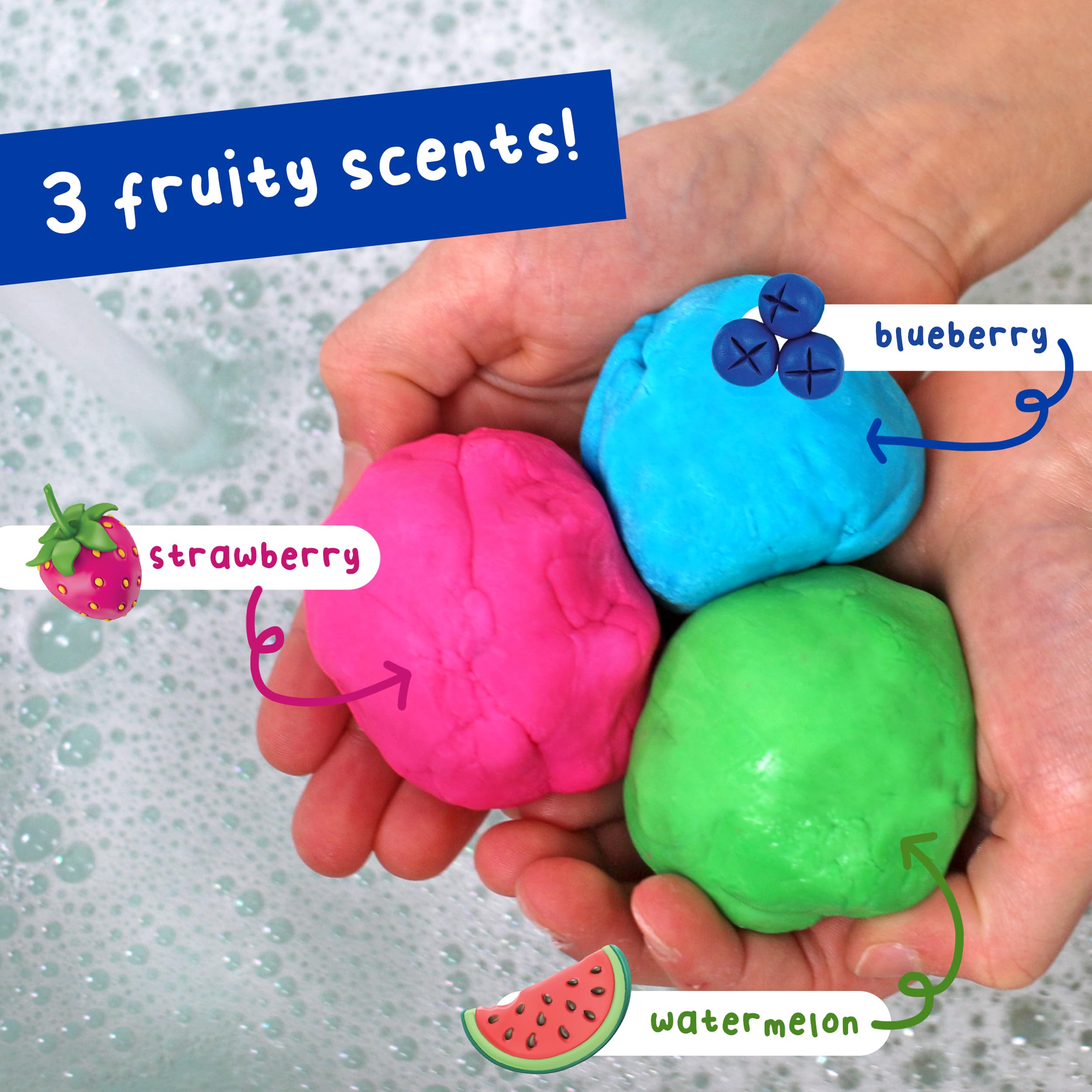Mr. Bubble Soapy Bath Dough — 6-Pack with 3 Colors & Scents (Strawberry, Watermelon, Blueberry)