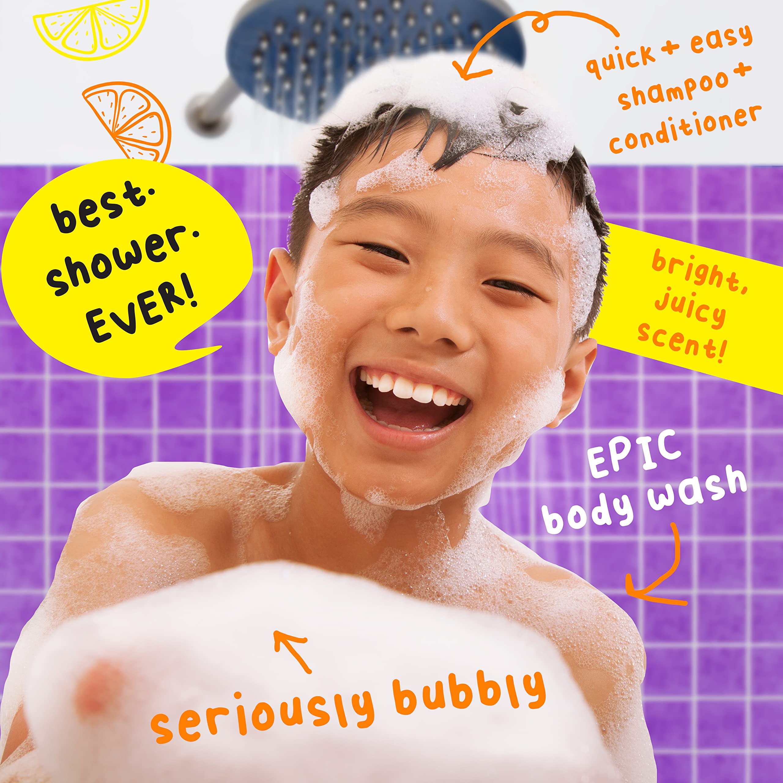 Mr. Bubble Spirited Citrus 3-in-1 Body Wash, Shampoo & Conditioner | Vitamin C Strengthen & Renew 3-Pack