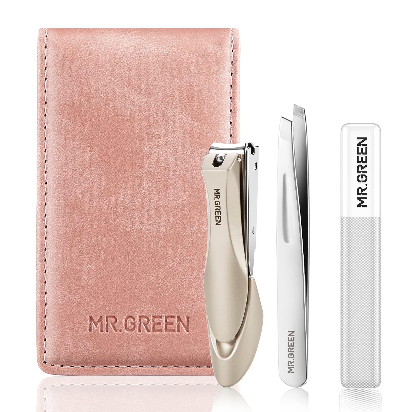 MR.GREEN Nail Clipper Set — 3-Piece Stainless Steel Manicure & Pedicure Kit in Pink