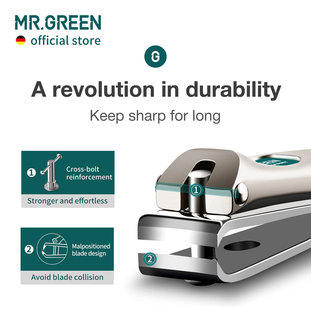 MR.GREEN Nail Clippers Curved Blades – Stainless Steel Nail Nippers with Glass File