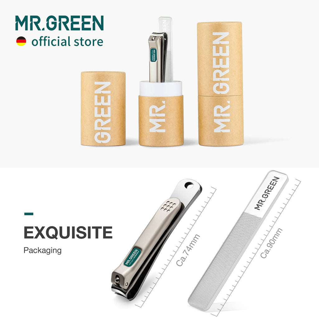 MR.GREEN Nail Clippers Curved Blades – Stainless Steel Nail Nippers with Glass File