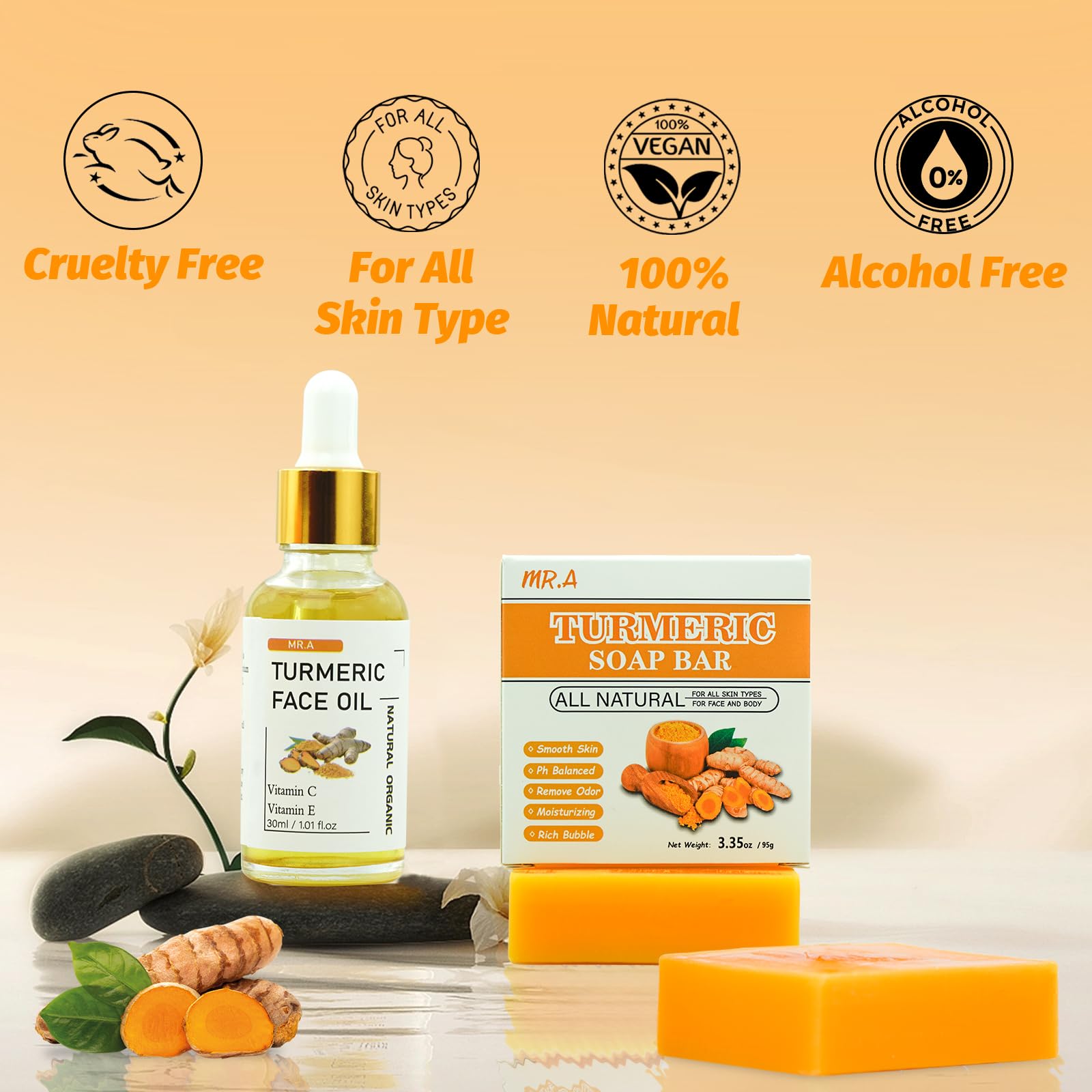 MR.A Turmeric Soap Bar & Turmeric Oil Set – Face & Body Care