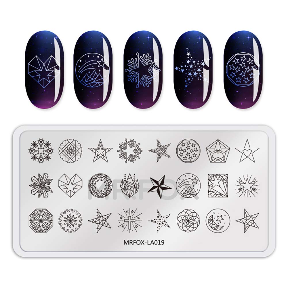 MR.FOX Nail Print Board Set – Graffiti Star, Marble, Bark & Lace Pattern Stamping Plates