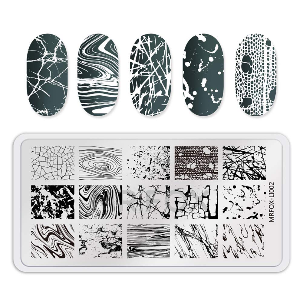 MR.FOX Nail Print Board Set – Graffiti Star, Marble, Bark & Lace Pattern Stamping Plates