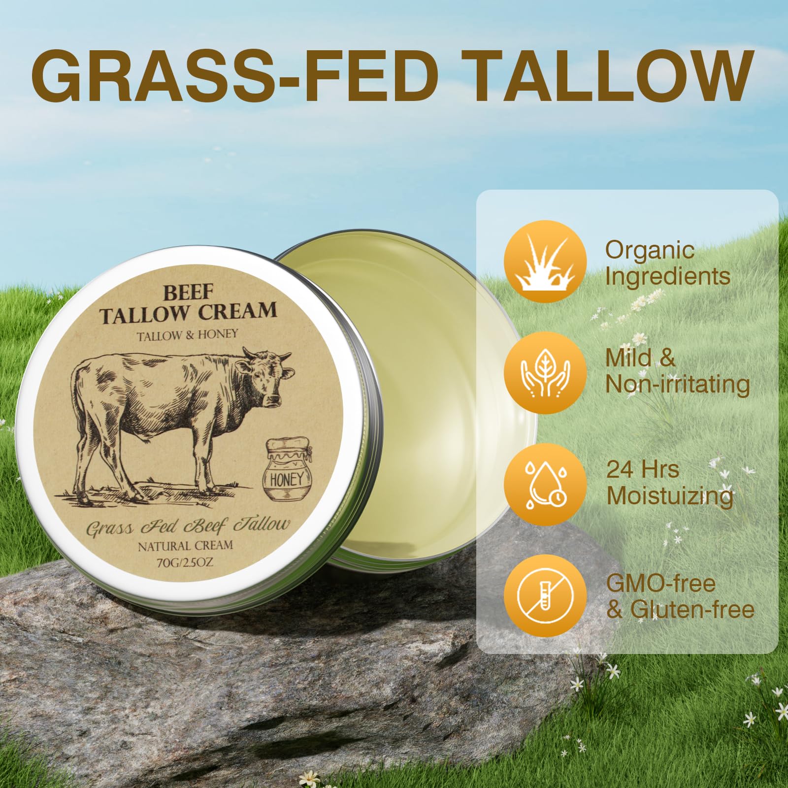 MROUVIK Beef Tallow & Honey Balm – Natural Grass-Fed Skin Moisturizer